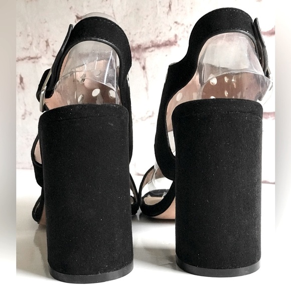 TOPSHOP Black Suede Silver Grommet Block Heel Ankle Strap Slingback Heel NWT 9.5 - Picture 6 of 16